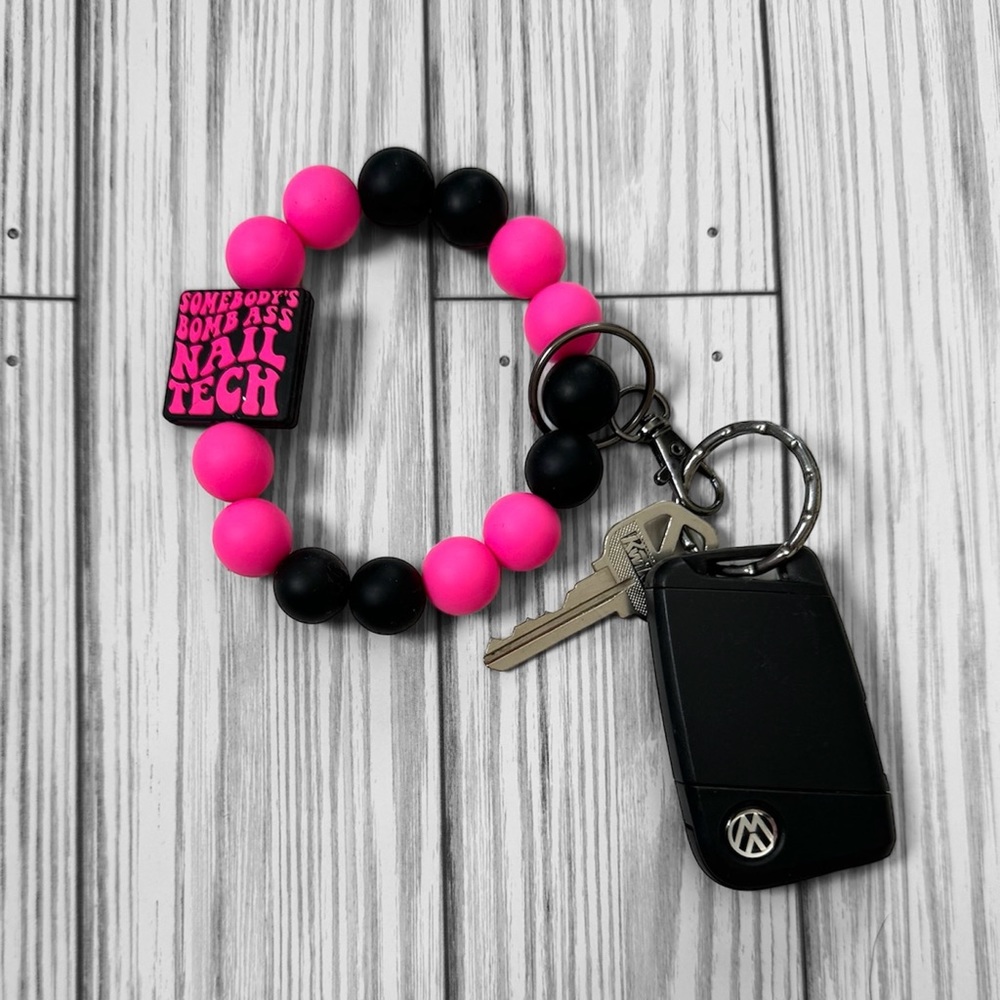 Nail tech Silicone Wristlet Keychain
